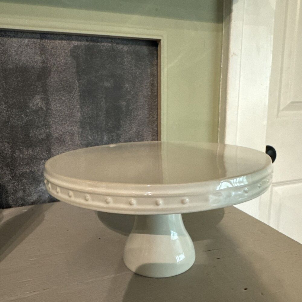 Nora Fleming 8” Petite Cake Pedestal Stand Pearl Dot